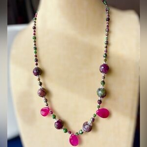 Ruby Zoisite with Pink Ruby Tear Drop Necklace